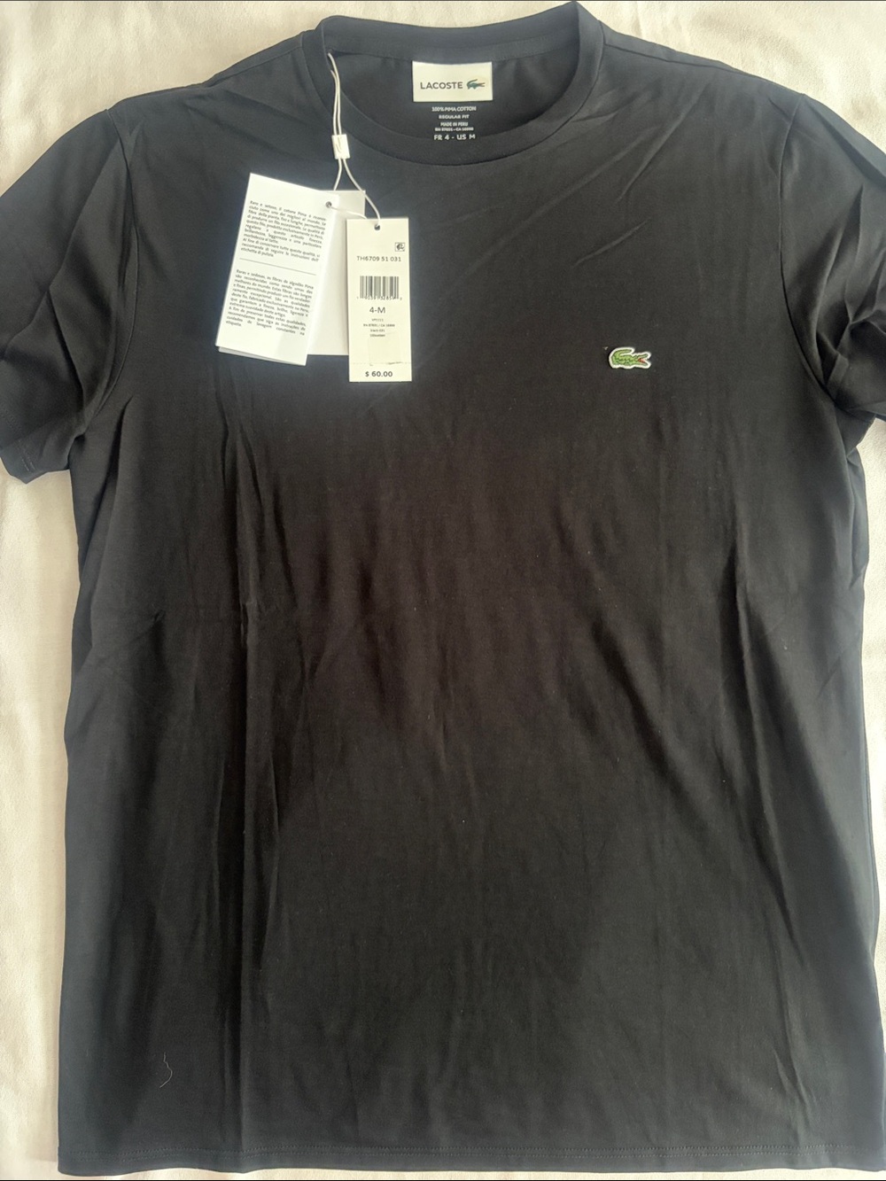 Lacoste Black Crew Neck Tee with Green Croc Logo